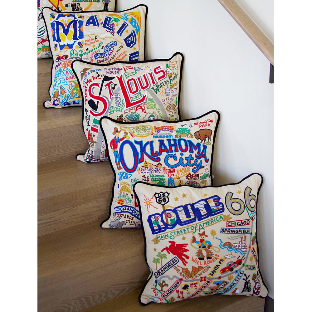 Oklahoma City Hand-Embroidered Pillow