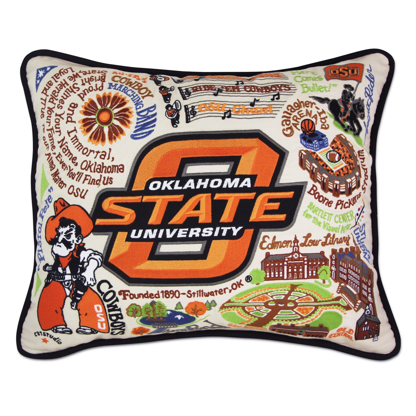 Oklahoma State University Collegiate Hand-Embroidered Pillow