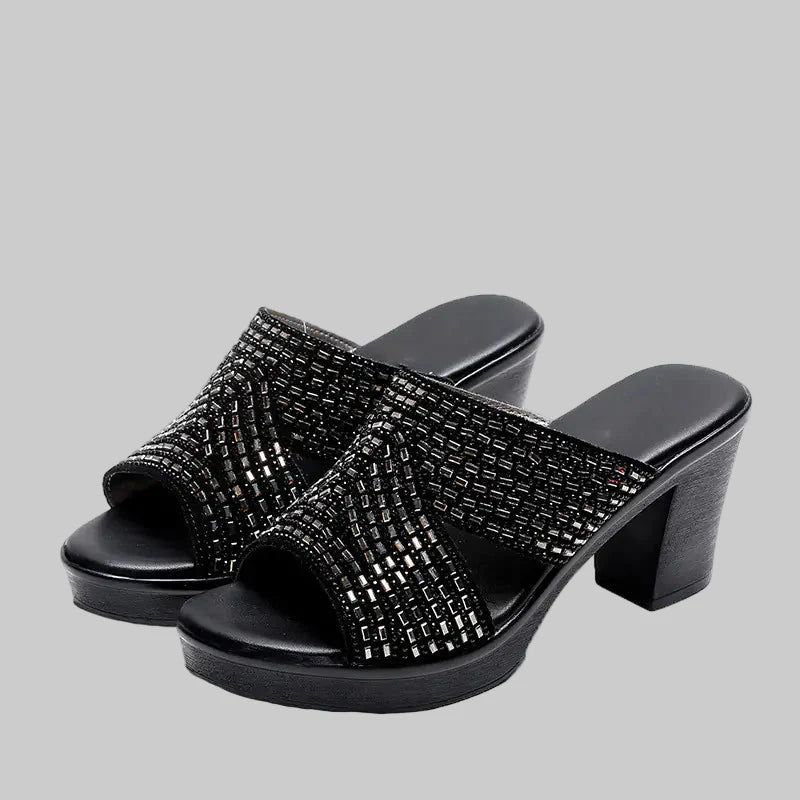 Rhinestone Platform Thick Heel High Heels