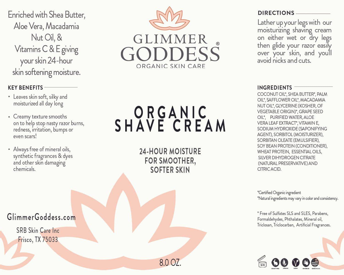 Glimmer Goddess’ Best Organic Shave Cream with Aloe, Coconut Oil, & Shea Butter