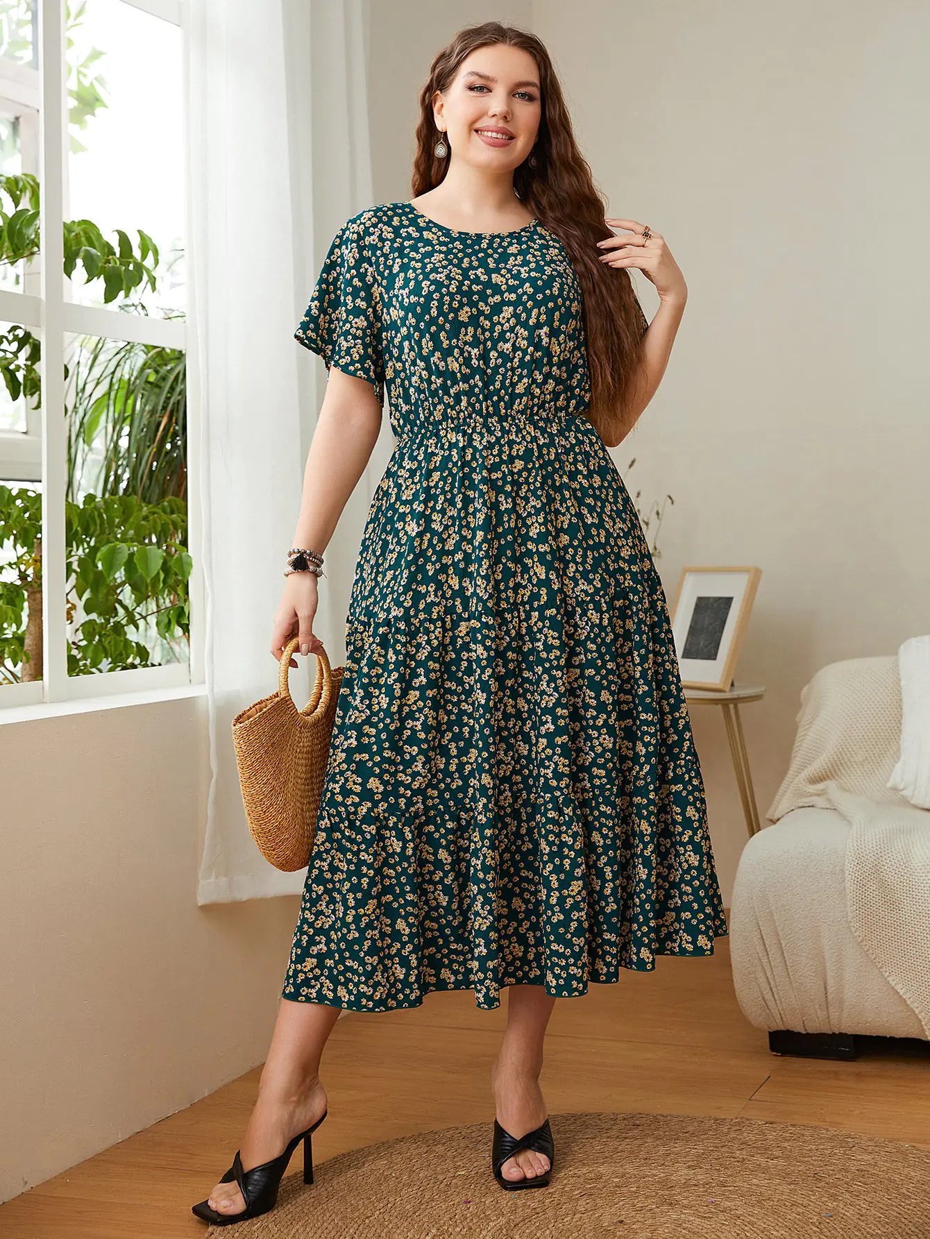 Summer Plus Size Floral Printed Dresses for Women