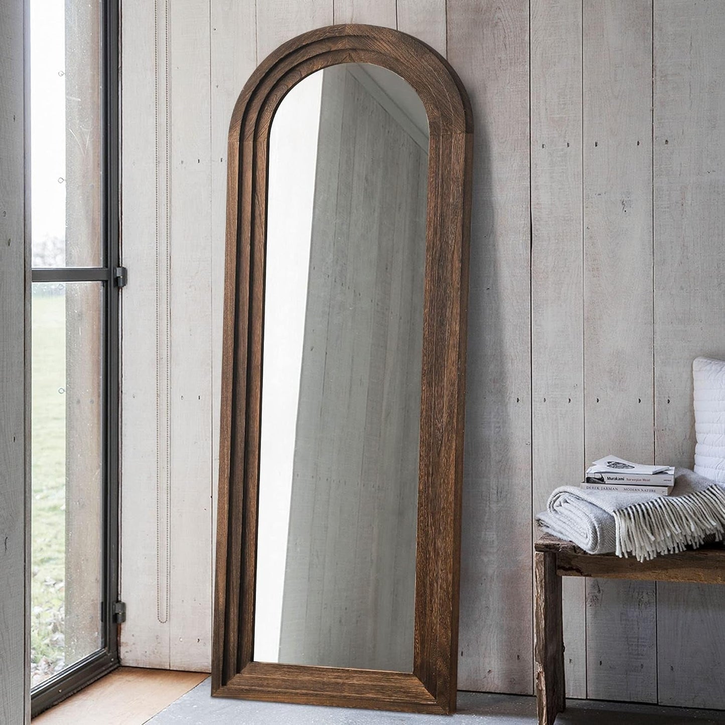 64"x21" Full-Length Wooden Arched Floor Mirror