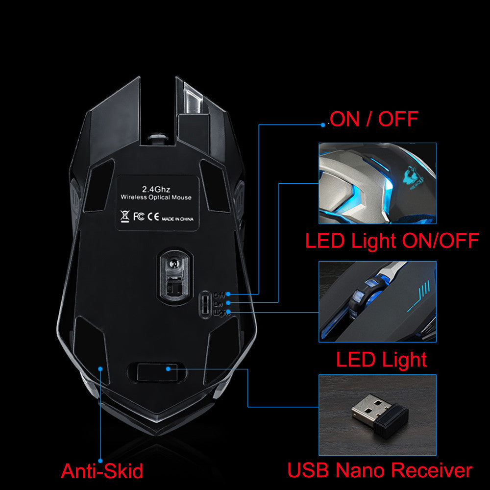 Dragon Stealth 7 Wireless Silent LED Backlit USB Optical Gaming Mouse