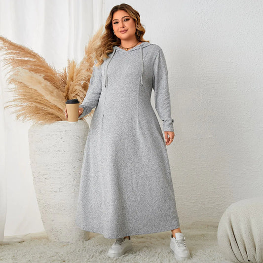 Plus Size Hooded A-Line Casual Dress for Autumn