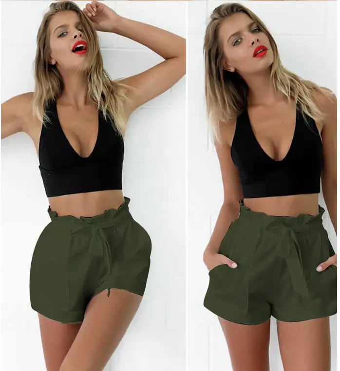 Women's High Waist Elastic Wide Leg Casual Shorts