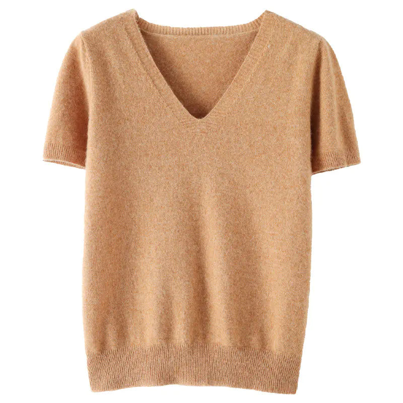 Women's V-Neck Short Sleeve Knit Sweater