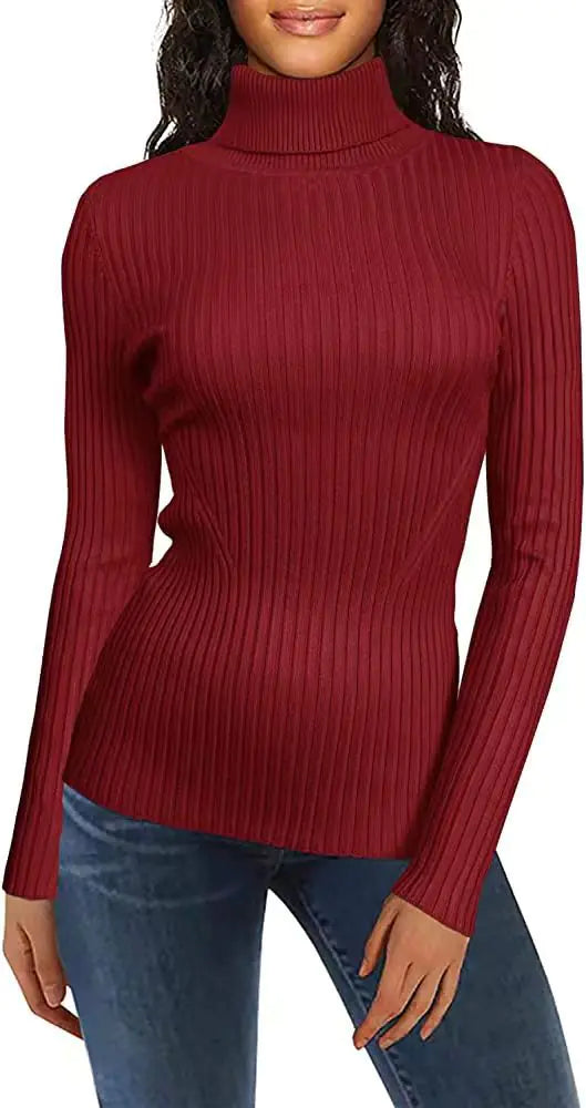 Fashionable Turtleneck Ribbed Sweater for Women