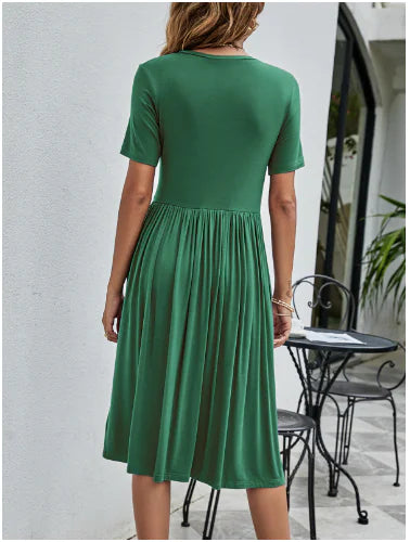 Solid Color Button Pocket Casual Women's Dress