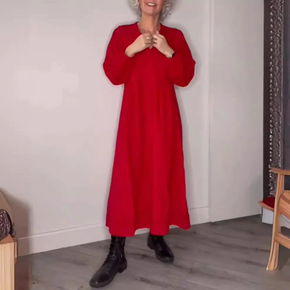 Fall Winter Women's Solid Color V-Neck Dress