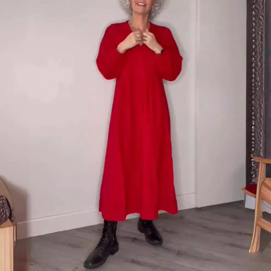 Fall Winter Women's Solid Color V-Neck Dress