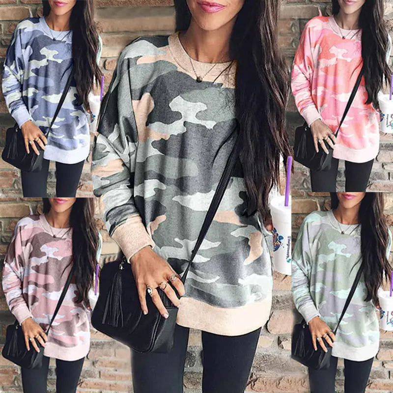 Autumn Winter Print Long Sleeve Round Neck Blouse