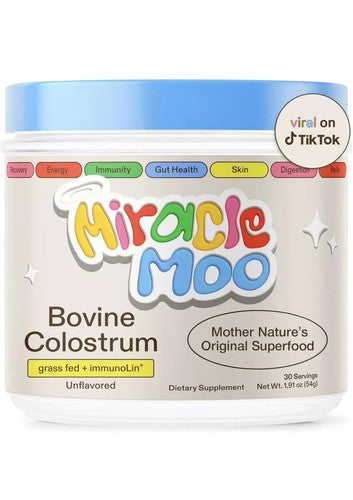 🏷️ Miracle Moo Colostrum Supplement for Gut Health, Hair Growth, Beauty & Immune Support – Unflavored Grass-Fed Bovine Powder with ImmunoLin – 30 Servings