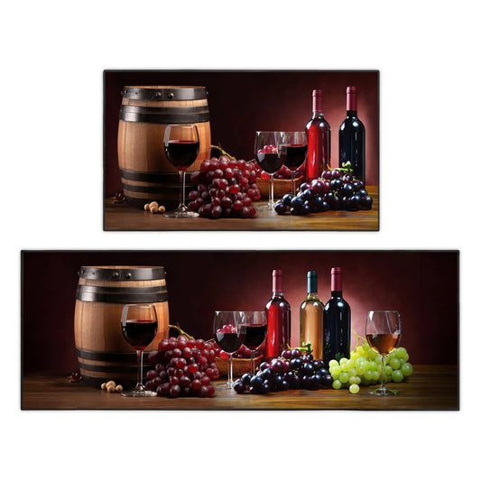 JWXCBIM Red Wine Kitchen Rug 2 Piece Set Farmhouse Style Decor Kitchen Floor Mat Absorbent and Washable Runner Rug Home Vintage Kitchen Decoration 17x30+17x47 Inches