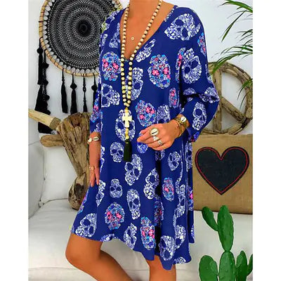 Vintage Floral Deep V-Neck Dress