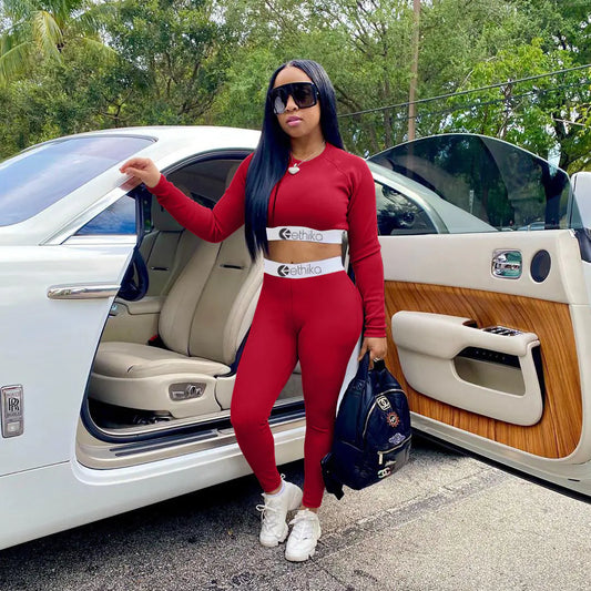 Women's Sports Two-Piece Set with Letter Print