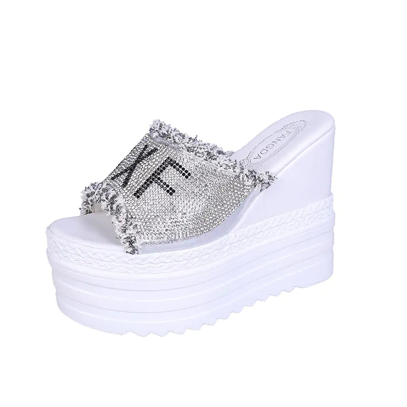 Wedge Heel Platform Sandals and Rhinestone Slippers