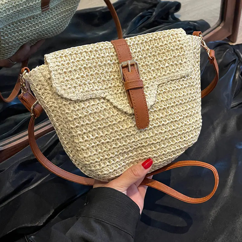 Women's Straw Messenger Bag  Casual Saddle Bag