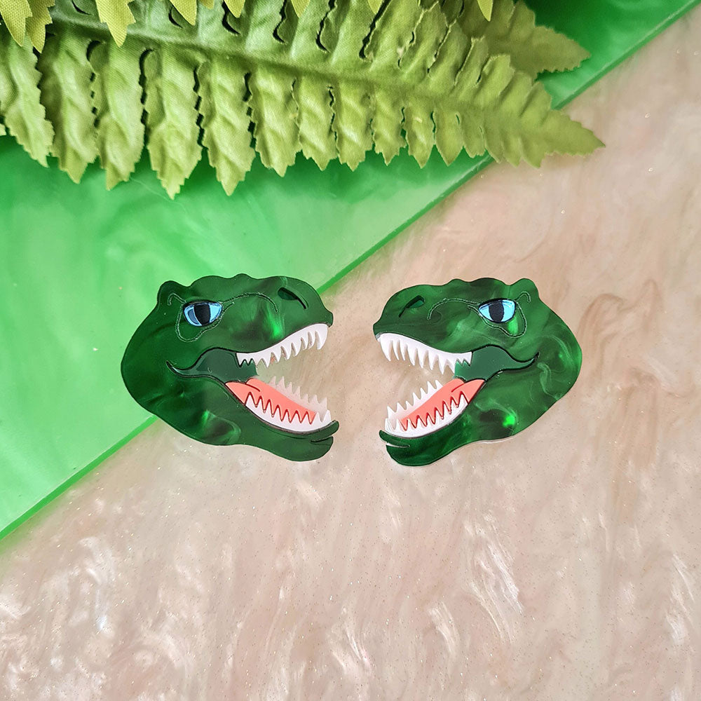 T Rex Dinosaur Brooch Set by Cherryloco Jewellery
