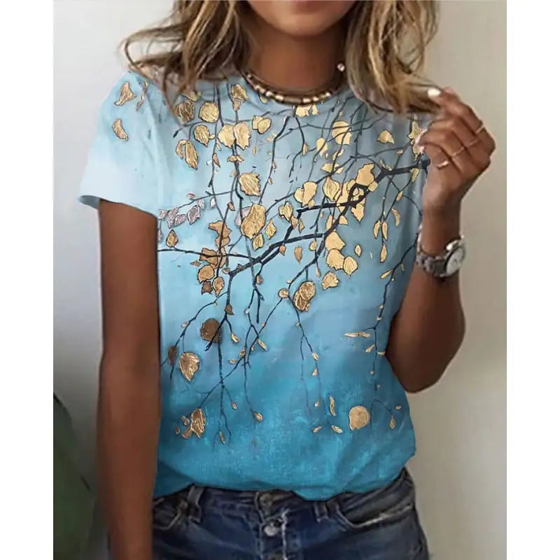 Floral 3D Digital Print Short Sleeve Women's T-Shirt