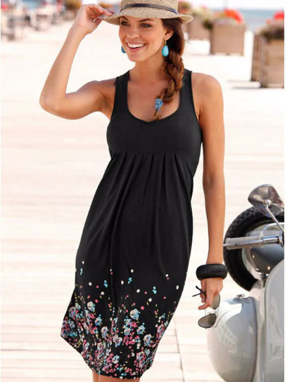 Sleeveless Loose Print A-Line Midi Dress