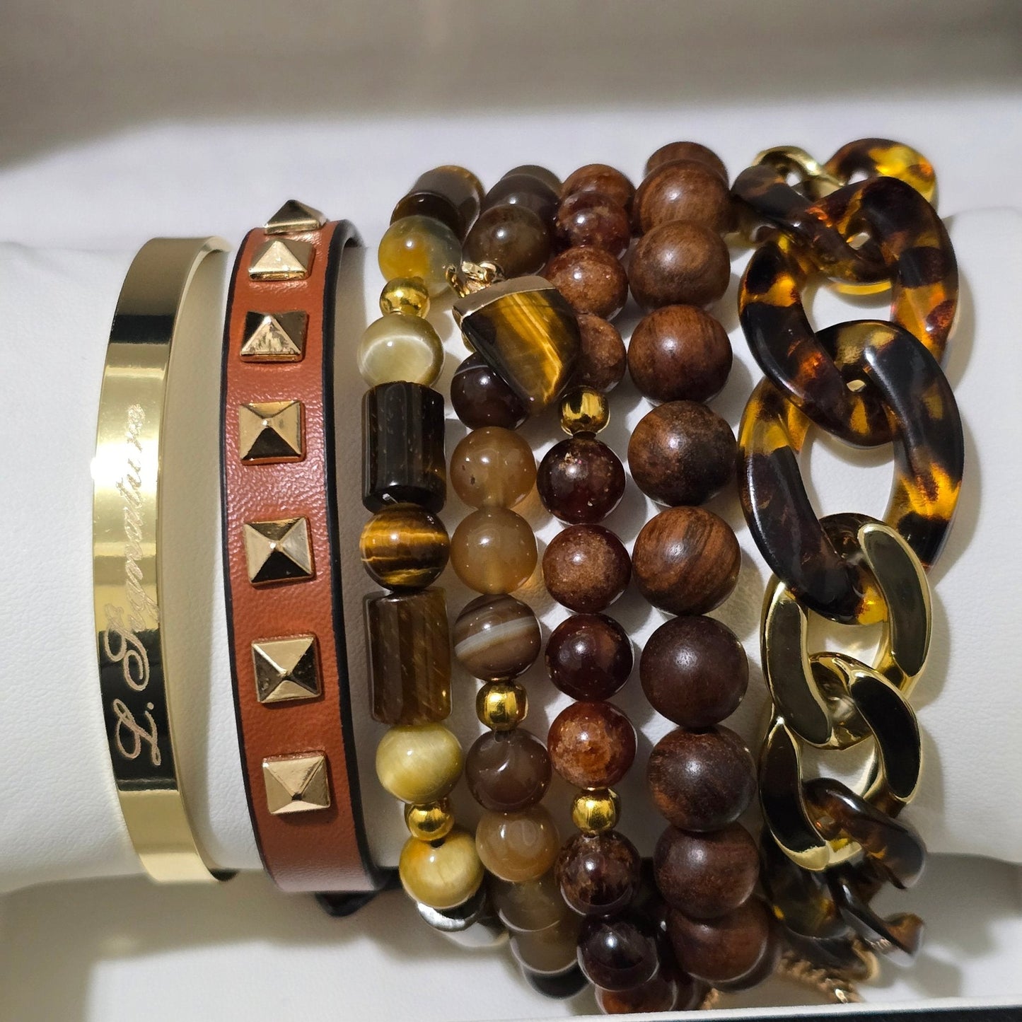 Tiger Eye and Wood Bead Bracelet set