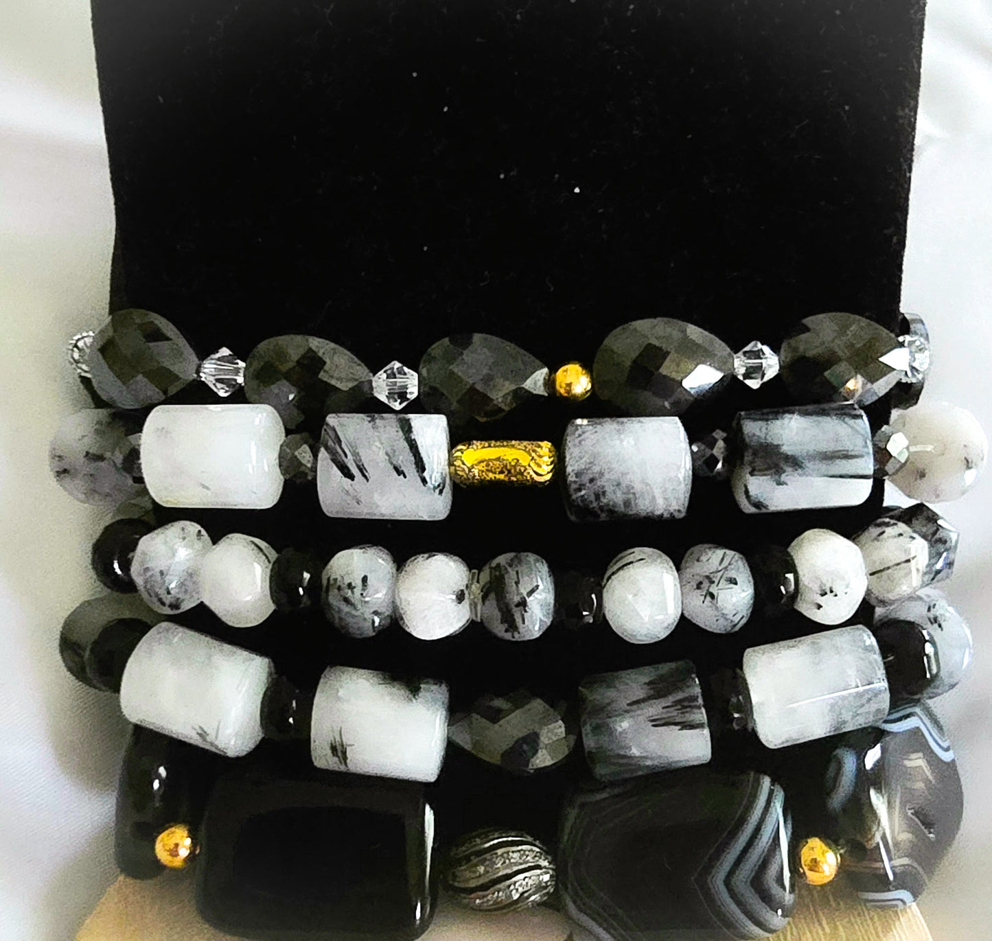 Tourmaline Quartz and Black Moissanite Bracelet