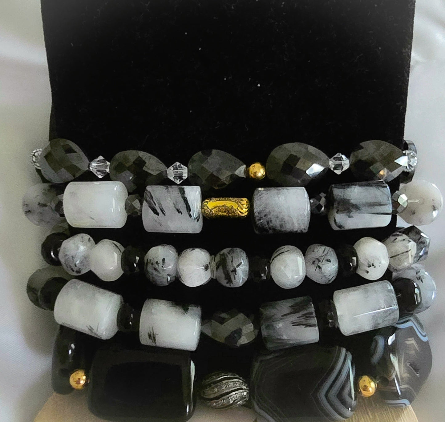 Tourmaline Quartz and Black Moissanite Bracelet