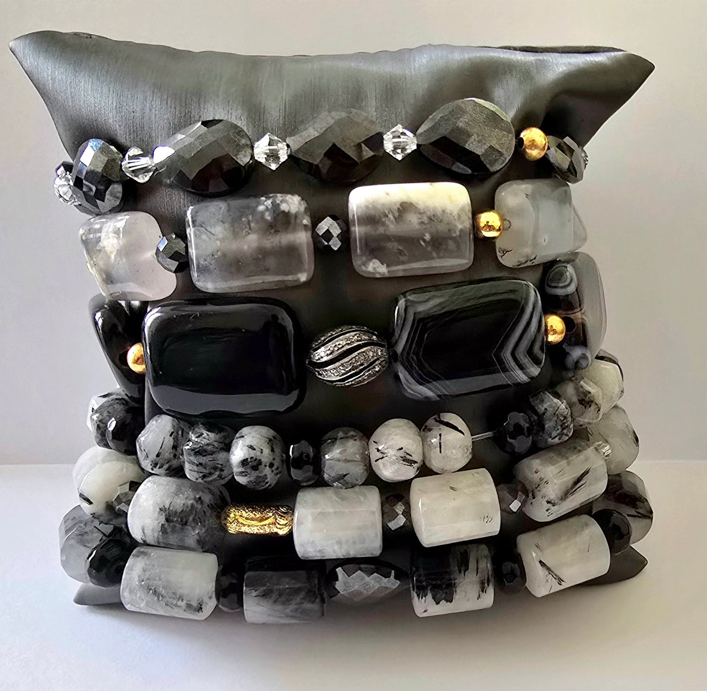 Tourmaline Quartz and Black Moissanite Bracelet