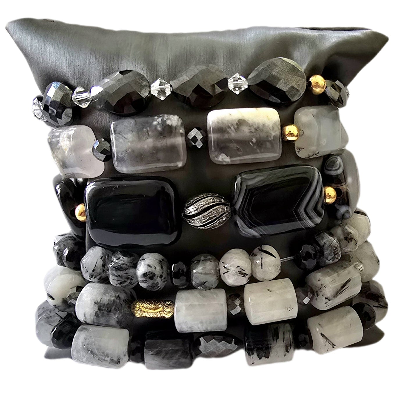 Tourmaline Quartz and Black Moissanite Bracelet