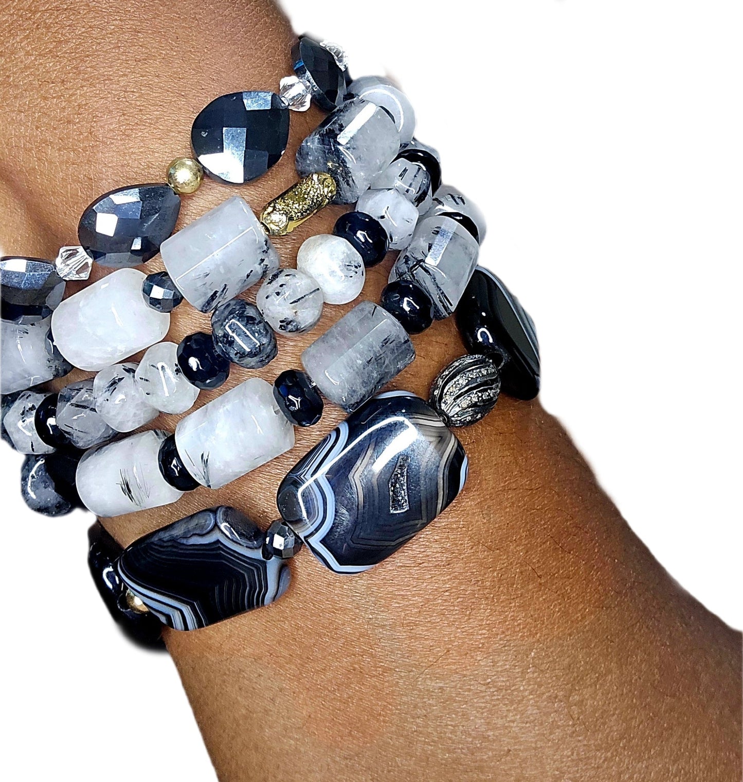 Tourmaline Quartz and Black Moissanite Bracelet