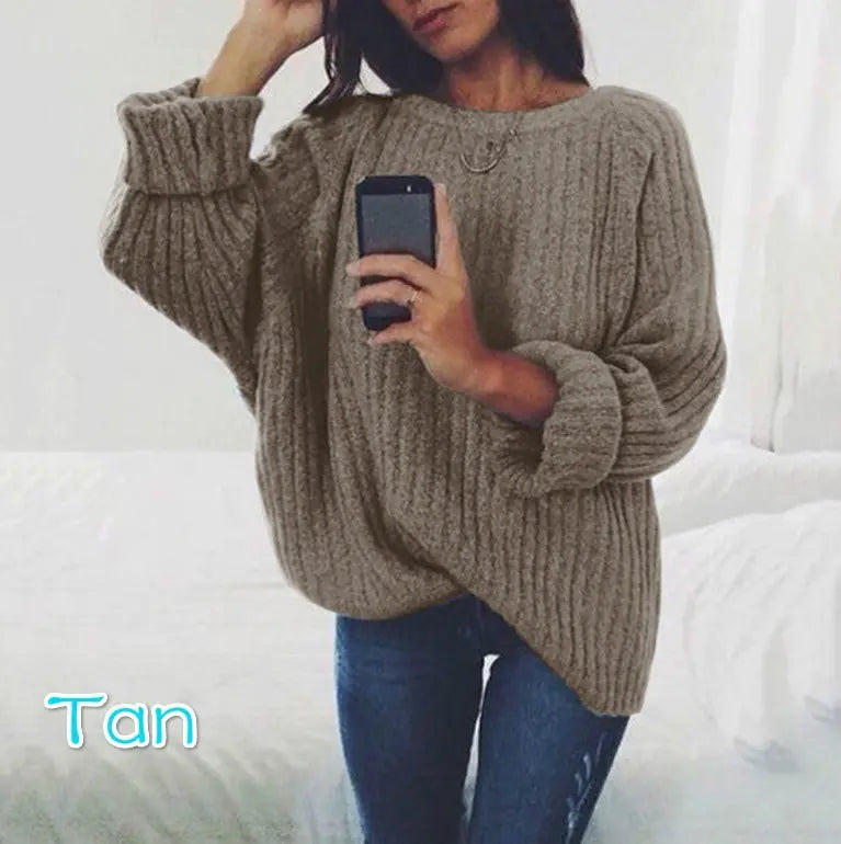 Women's Solid Color Round Neck Sweater Top