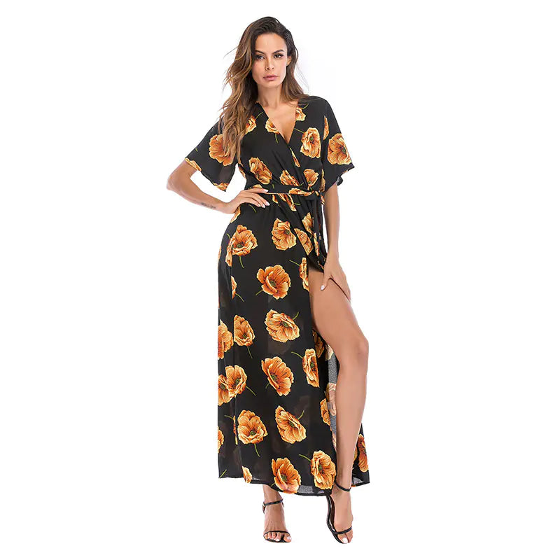 Women's Floral V-Neck Maxi Dress