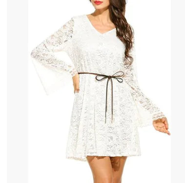 Elegant Lace Summer Plus Size V-Neck Dress