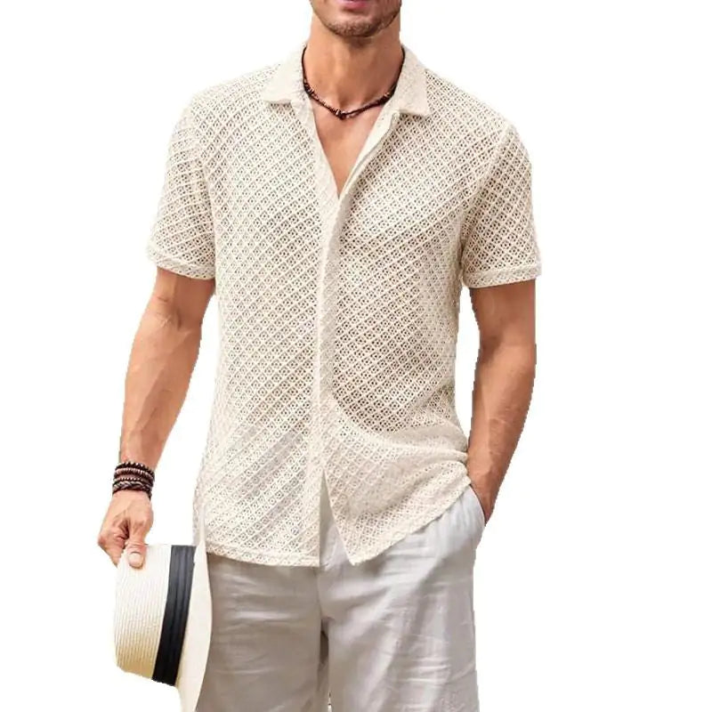 Summer Mesh Short Sleeve Shirt  Men Clothing