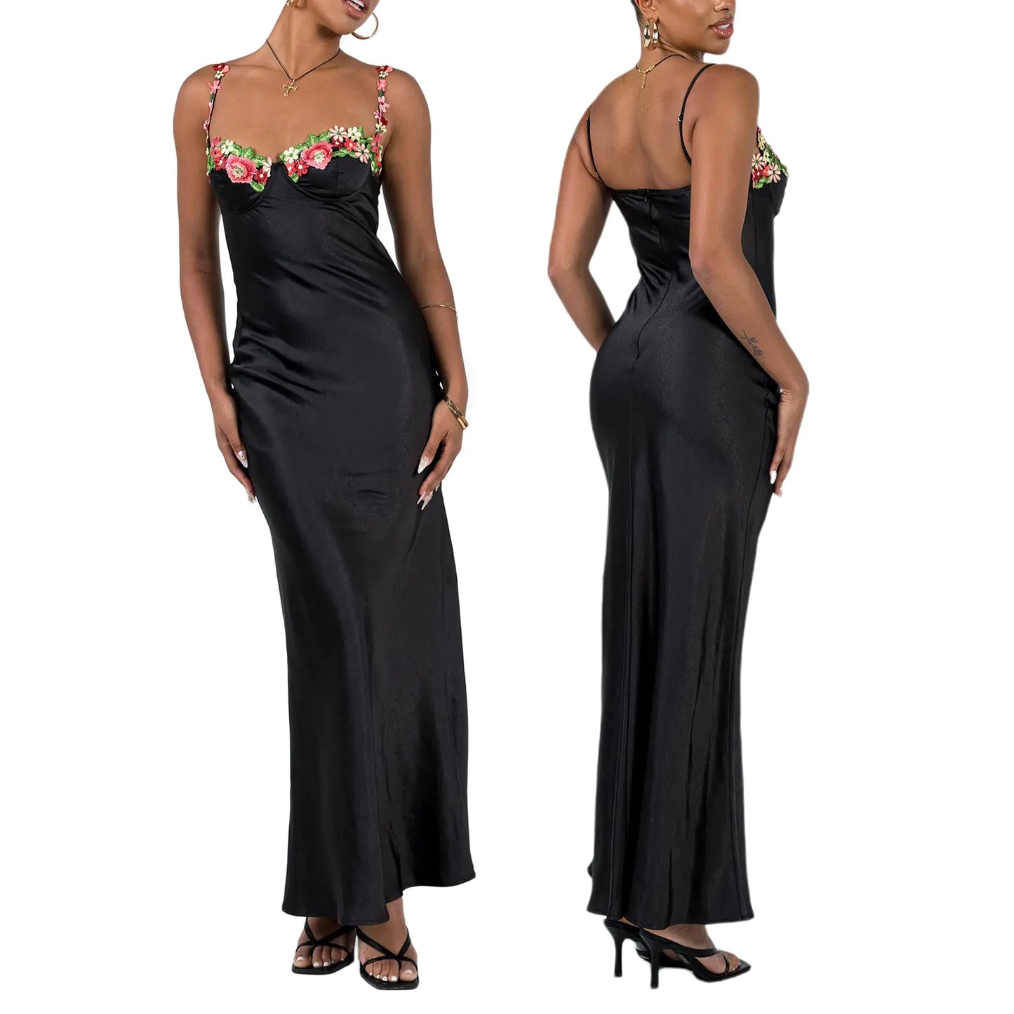 Fashionable Embroidered Lace Camisole Maxi Dress