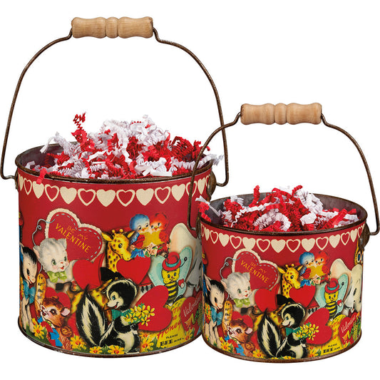 Vintage Valentine Metal Bucket Set