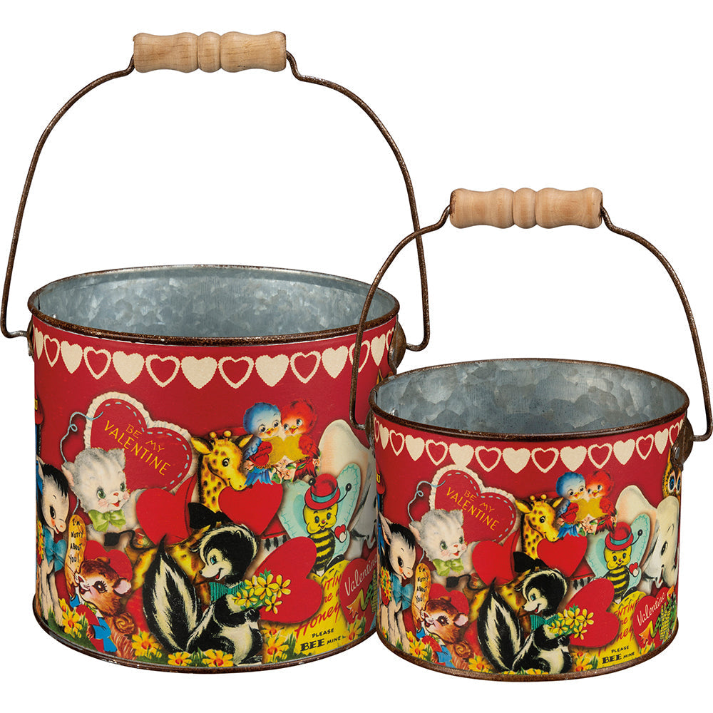 Vintage Valentine Metal Bucket Set