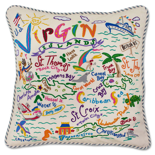 Virgin Islands Hand-Embroidered Pillow