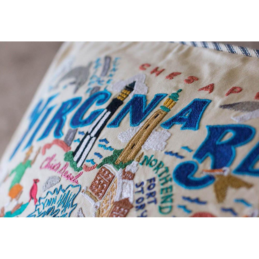 Virginia Beach Hand-Embroidered Pillow by CatStudio