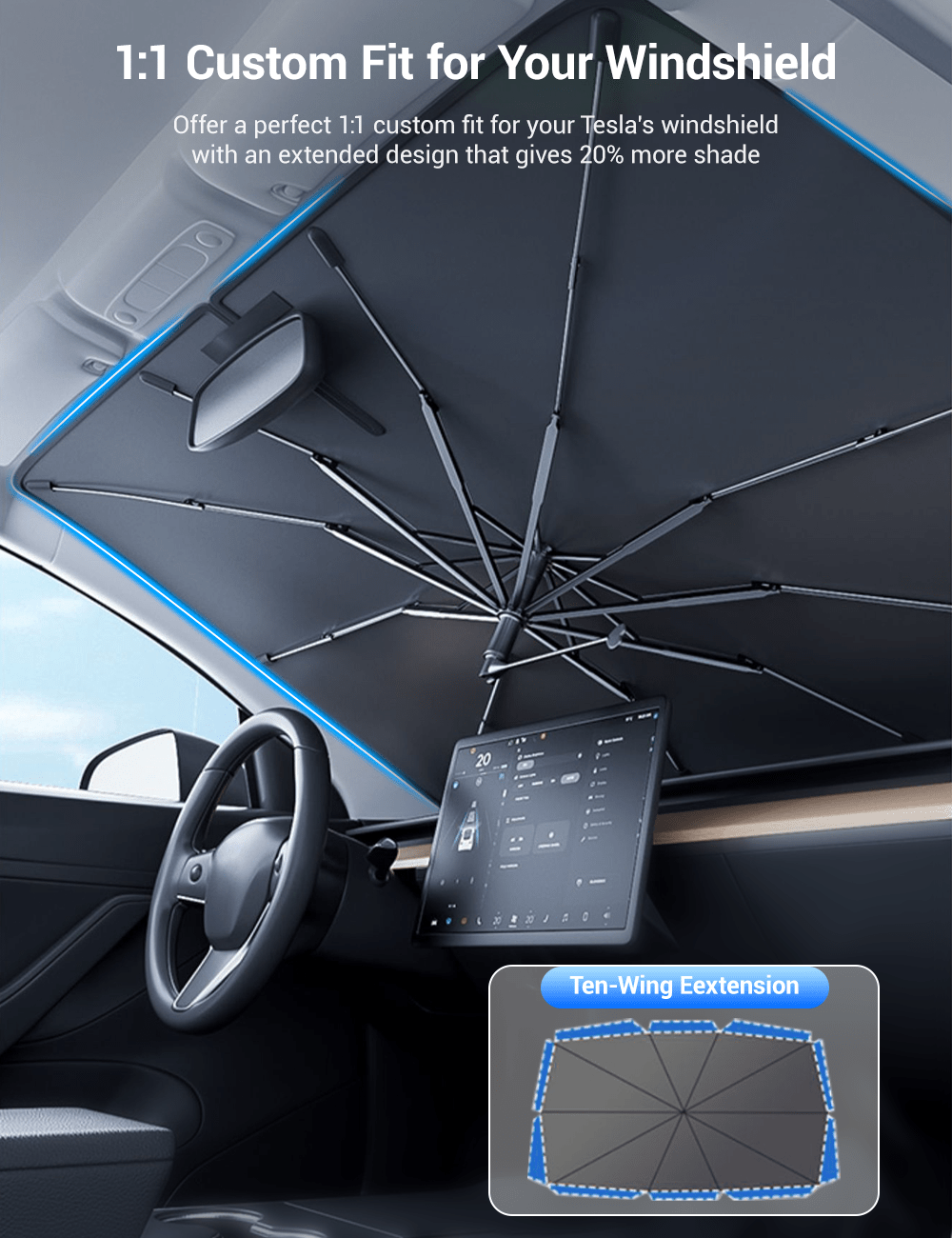 Windshield Sun Shade Umbrella for Tesla Model 3/Y/S/X
