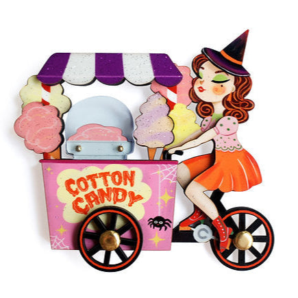 Witch w/ Cotton Candy Cart Brooch by Laliblue