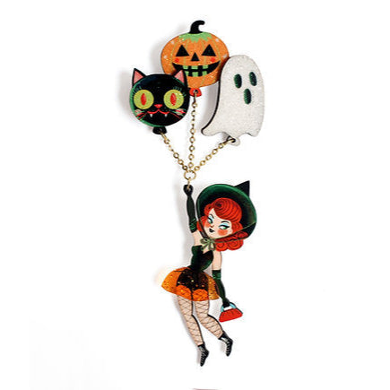 Witch with Balloons Brooch by Laliblue