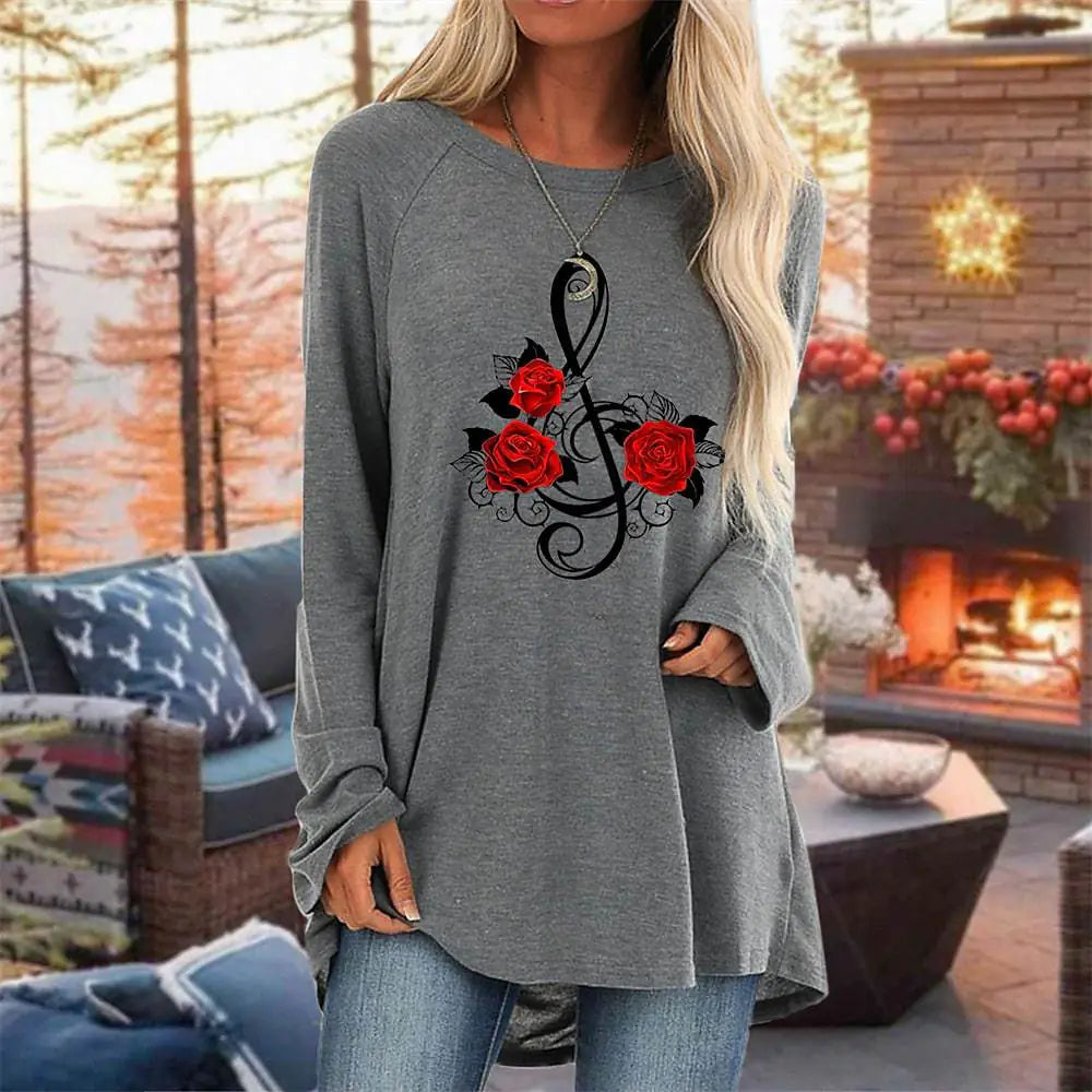 3D Rose Women's Round Neck T-Shirt
