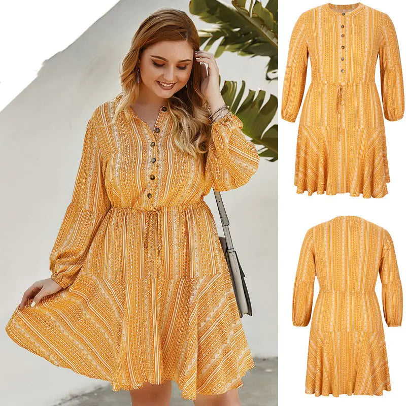 Plus Size Spring Long Sleeve Dress for Women