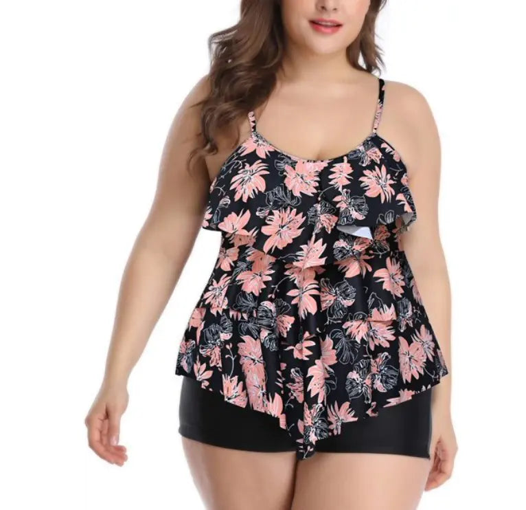 Plus Size Printed Swimsuit with Skirted Top