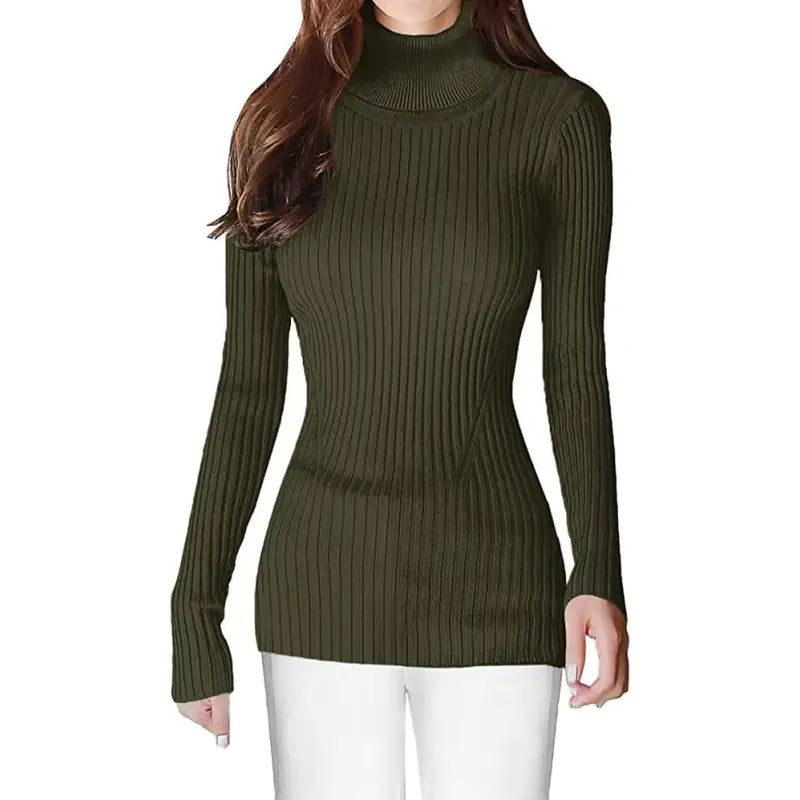 Fashionable Turtleneck Ribbed Sweater for Women