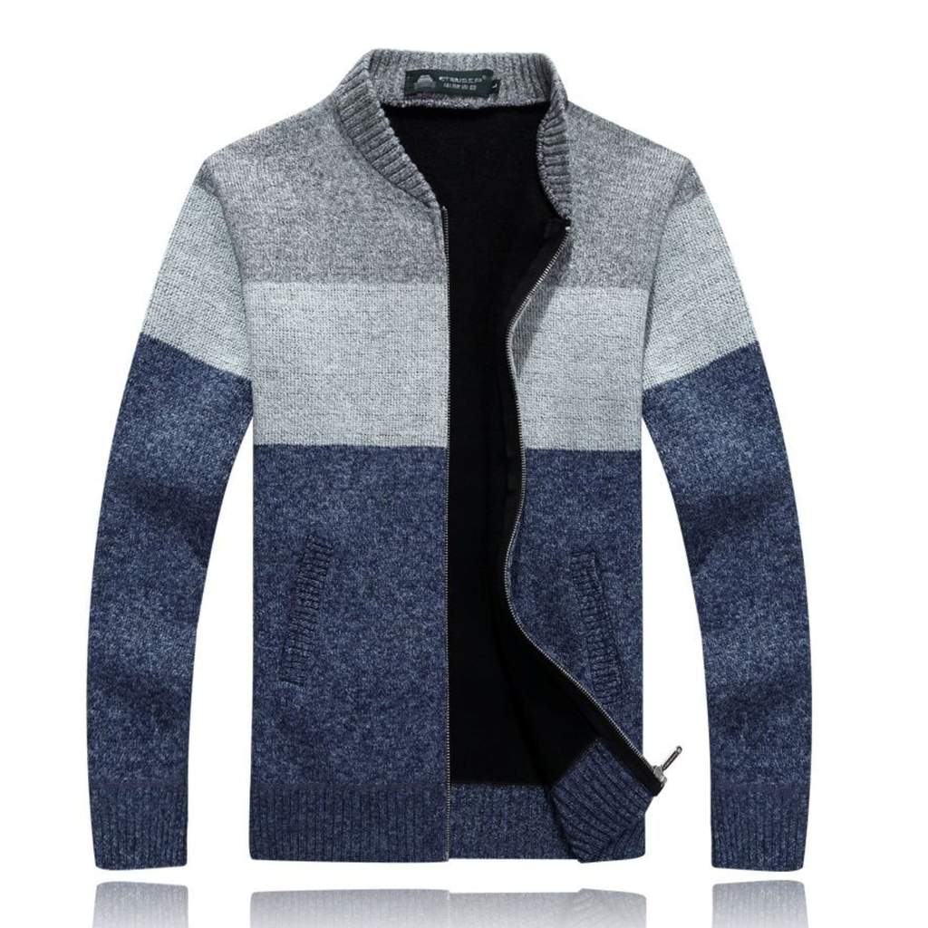 Mens Color Block Zipper Cardigan