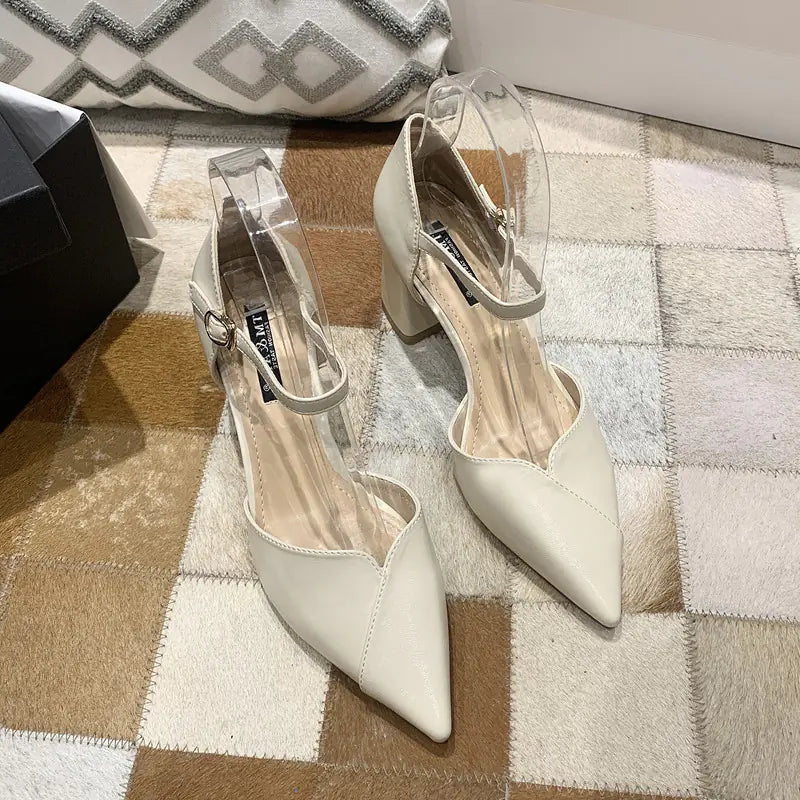 One Word Sexy Pointed Toe Thick Heel High Heels