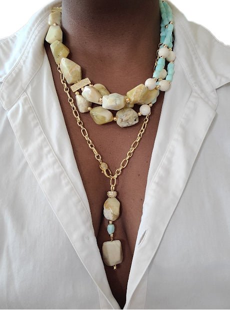 Yellow and Peruvian Blue Opal Multistrand Necklace