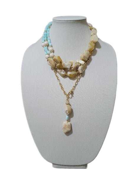 Yellow and Peruvian Blue Opal Multistrand Necklace